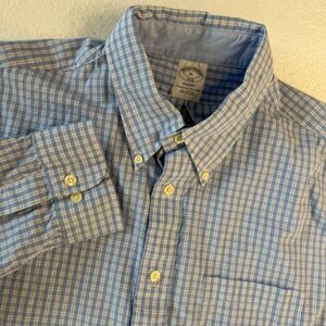 Brooks Brothers 1818 Regent Button Down Shirt Mens XL Blue White Gingham Plaid